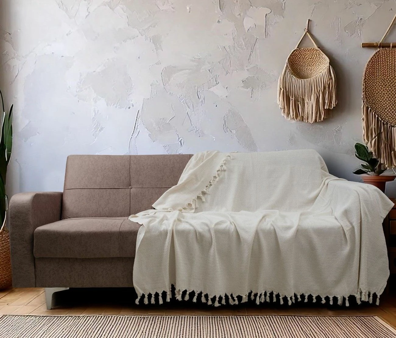 Mbulesë divani Ayla, ngjyrë ecru, L'Essentiel Linge de Maison, 180x220cm