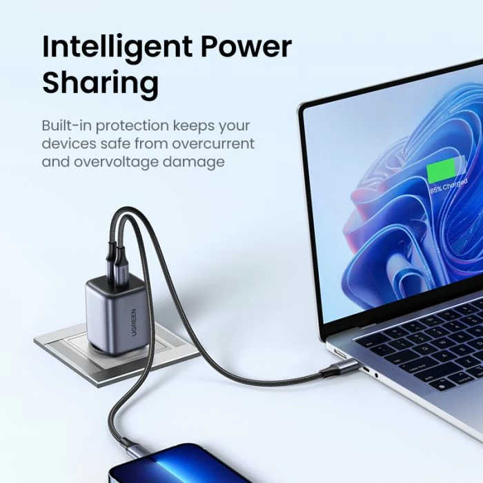 Karikues USB-C UGREEN Nexode 45W GaN II PD 3.0, 2x USB-C, gri