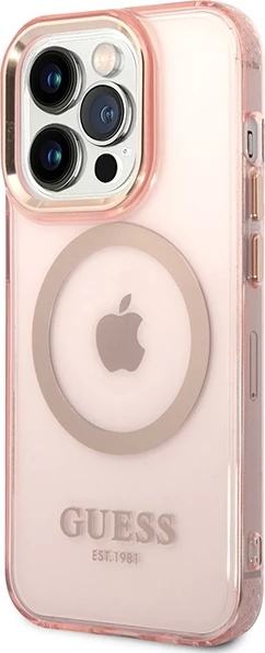Mbështjellës Guess Gold Outline MagSafe për iPhone 14 Pro Max 6.7", rozë