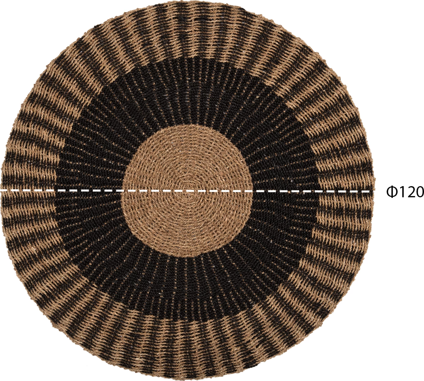 Tepih i rrumbullakët KIRKI, fibra natyrale të barit të detit, ngjyrë e zezë-natyrale, Φ120 cm