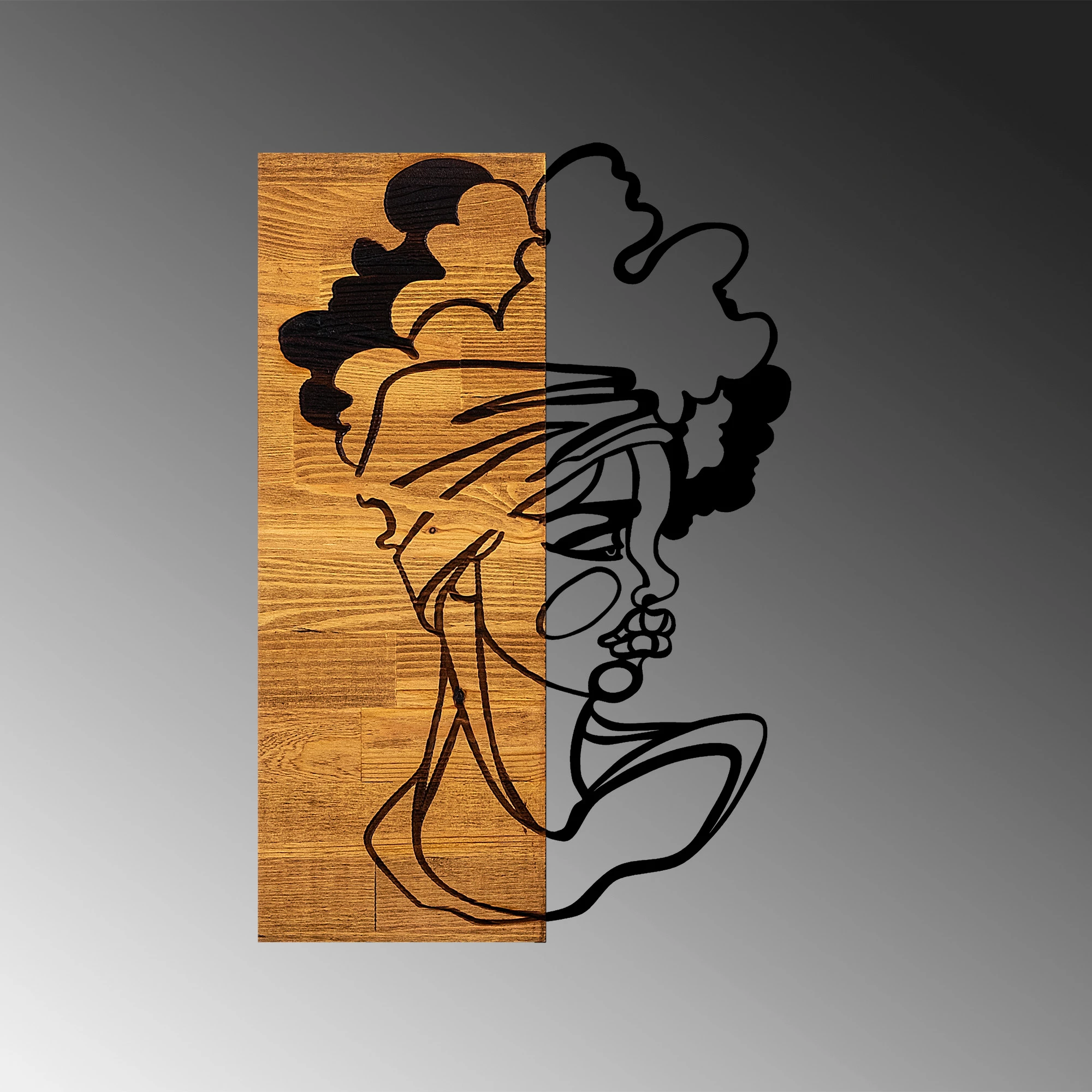 Aksesor dekorativ për mur, dru dhe metal, figurë gruaje afrikane, Wallity, 33x3x50cm