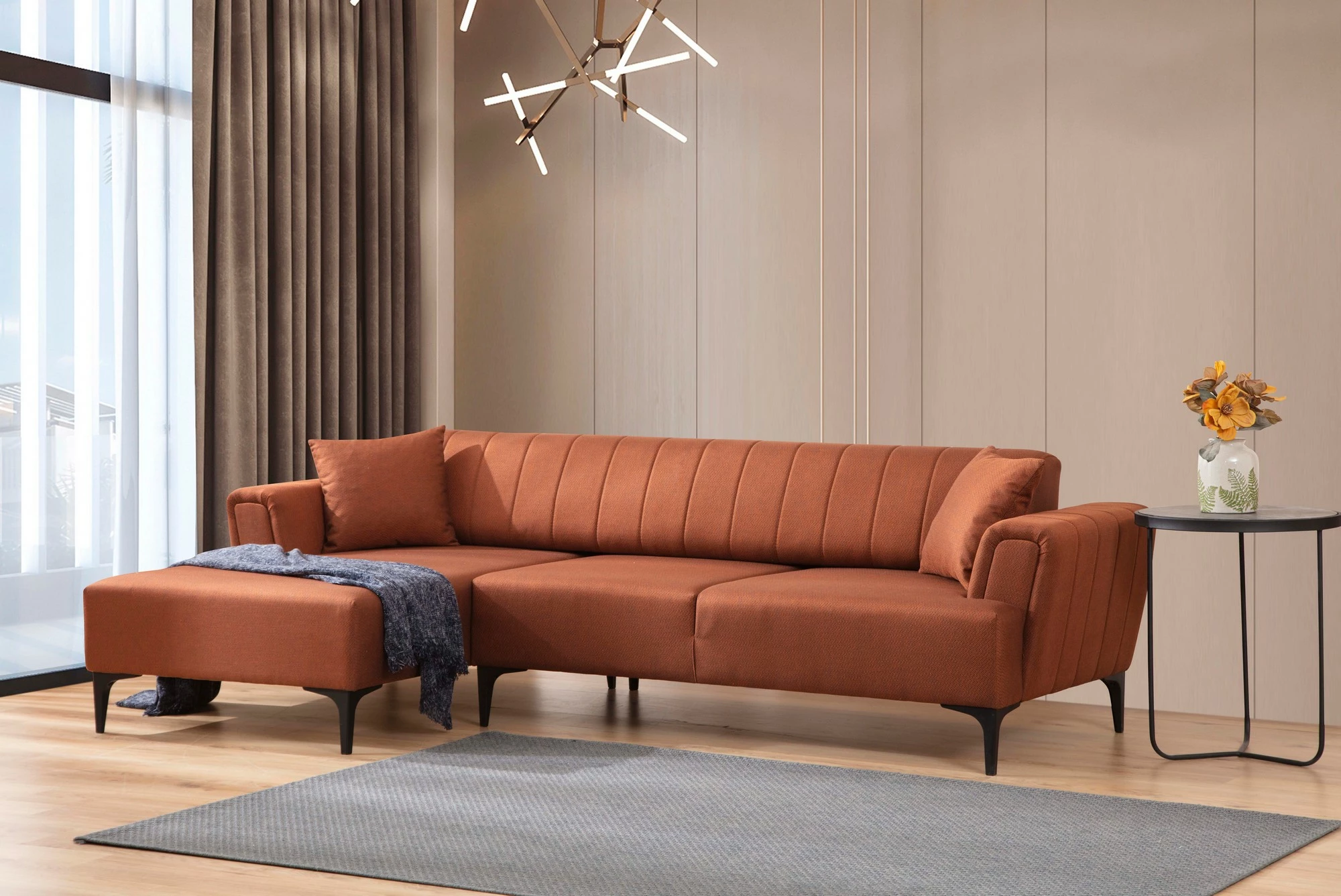 Kënd-sofë krevati Atelier del Sofa, Hamlet majtas, ngjyrë tullë e kuqe