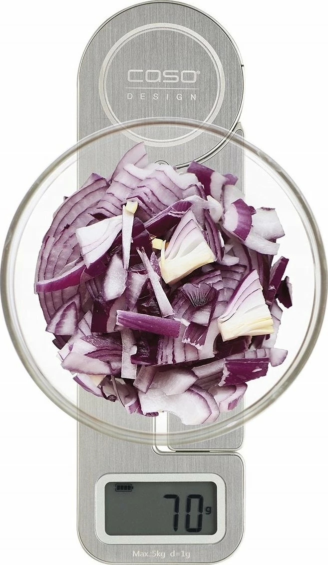 Peshore kuzhine Caso Ecostyle, 5 kg, 1 g, pa bateri (me energji nga palosja), argjendtë