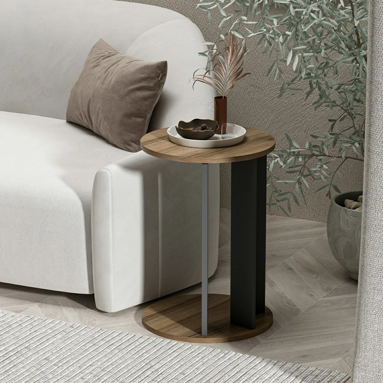 Tavolinë anësore Hanah Home, ngjyrë arre dhe antracit, Ema
