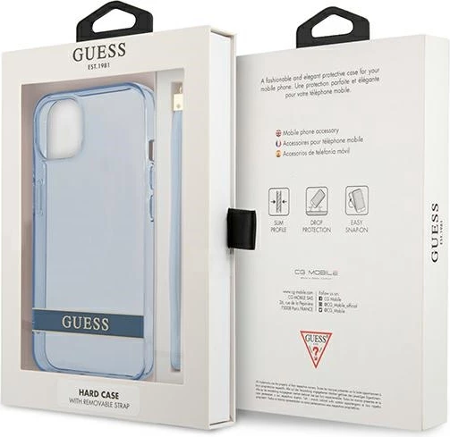 Mbështjellës Guess GUHCP13MHTSGSB për iPhone 13 6.1", Translucent Stap, kaltër