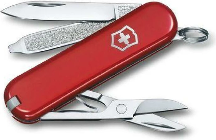 thikë xhepi multitool, Victorinox Classic SD (0.6223.3G), kompakte 58 mm, me gërshërë e lima thonjsh, e kuqe
