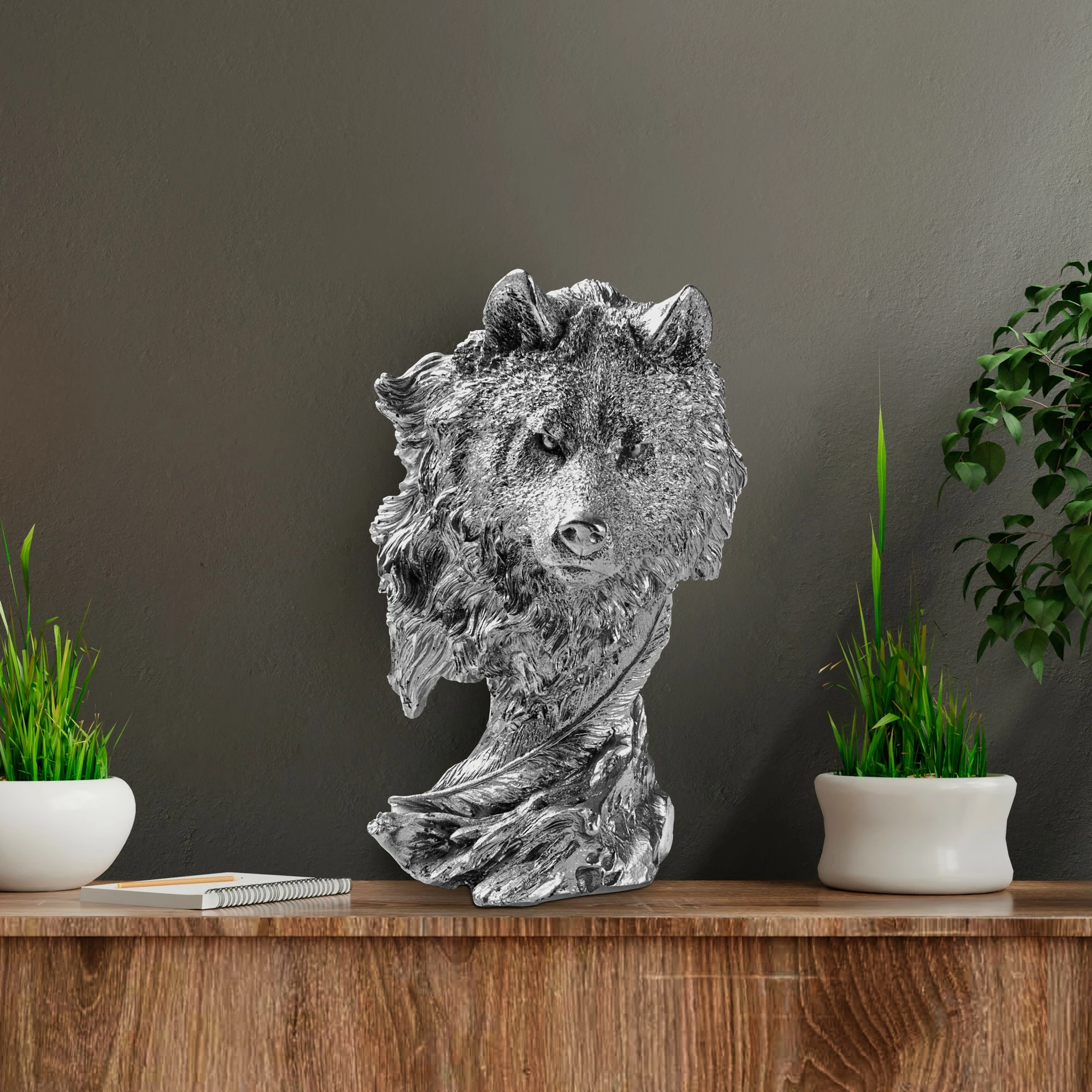 Objekt dekorativ Aberto Design, ujk, ngjyrë argjendi