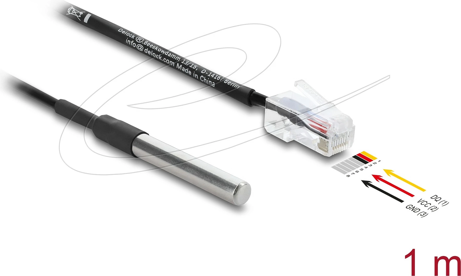 Sensor temperature DeLOCK 91384, DS18B20 1-Wire, kabllo 1 m, RJ-45, -40–150 °C, i zi