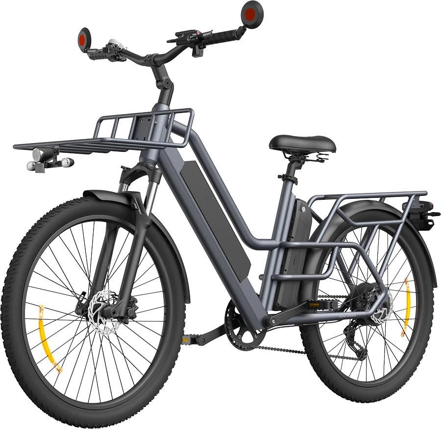 biçikletë elektrike cargo ADO OASIS 260T, 26 inç, rreze deri 180 km, Shimano 7 shpejtësi, 55 Nm, gri, set me 2 bateri