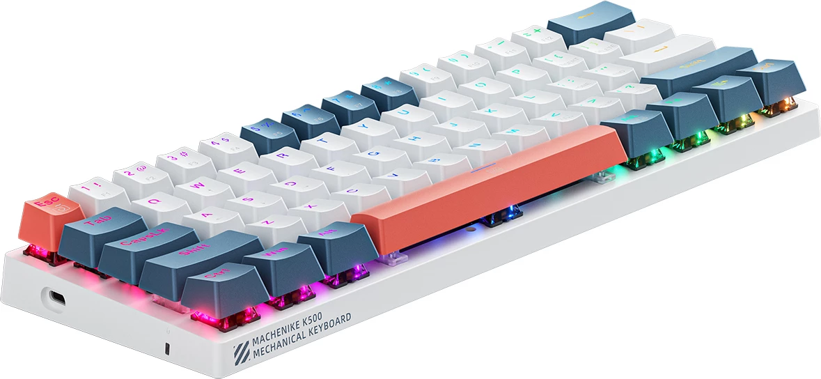 Tastierë mekanike gaming Machenike K500-B61 60% RGB, Red Switch, hot-swap, N-key rollover, USB-C, në kuti, bardhë dhe blu