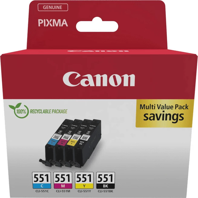 Set kartush boje, Canon, CLI-551 (6509B015), multipack 4-copësh, Black/Cyan/Magenta/Yellow