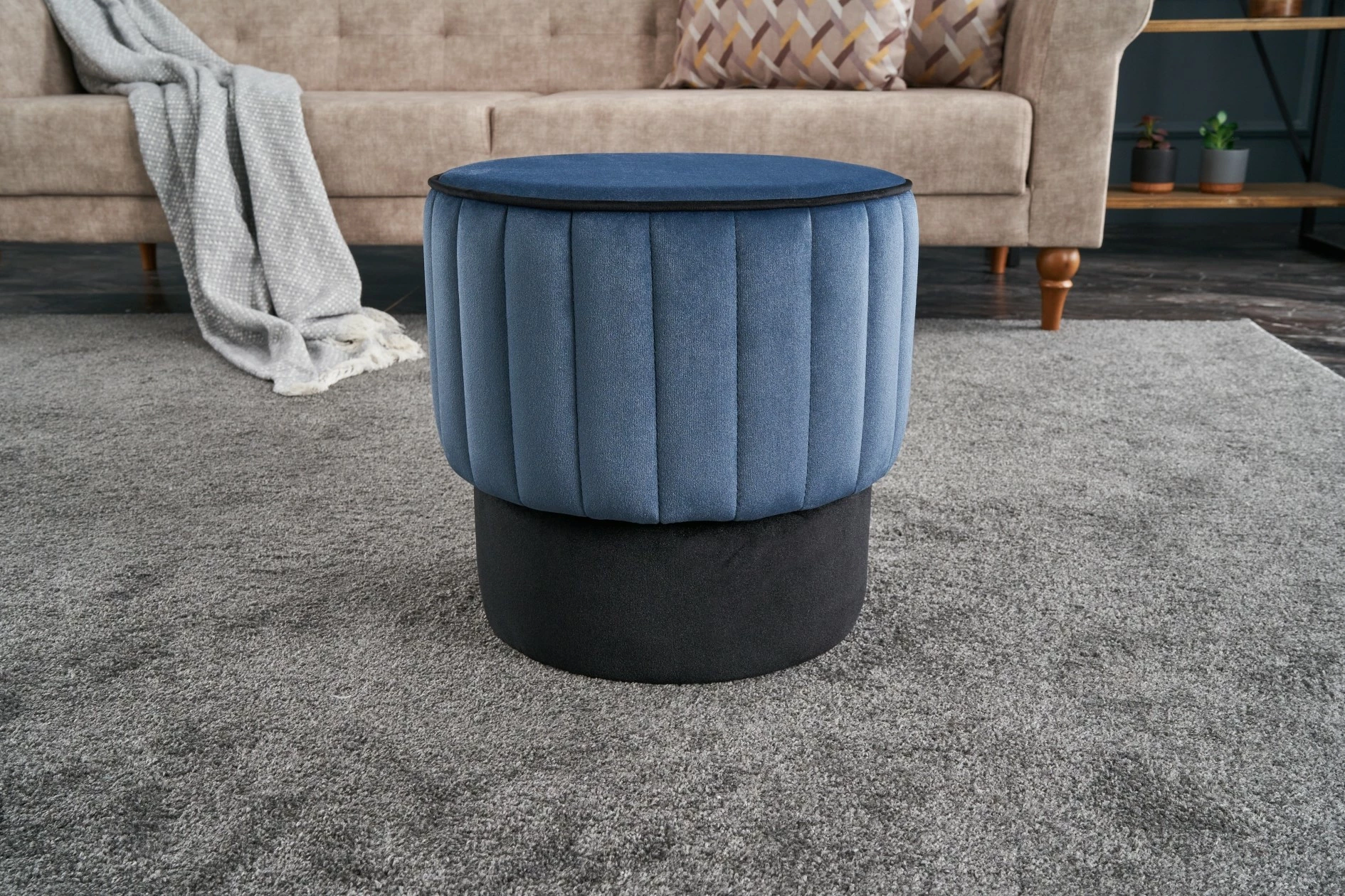Puf Atelier del Sofa, kadife moderne, ngjyrë kaltër