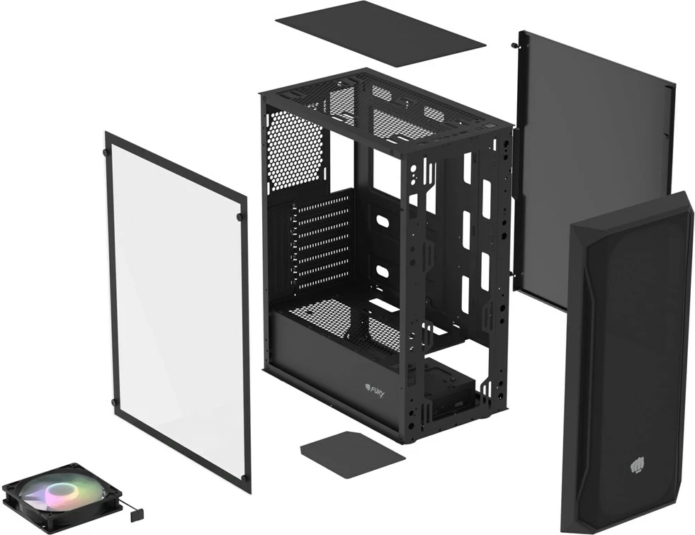 Kasë FURY Shobo SH4 RGB Midi Tower, E zezë