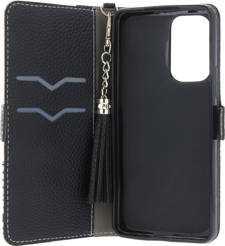 Mbështjellës flip cover ONASI Beauty për Samsung Galaxy A34, PU lëkurë, me zinxhir, 2 vende për karta, e zezë