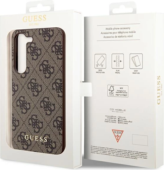 Mbështjellës Guess 4G Metal Gold Logo për Samsung Galaxy S23, kafe