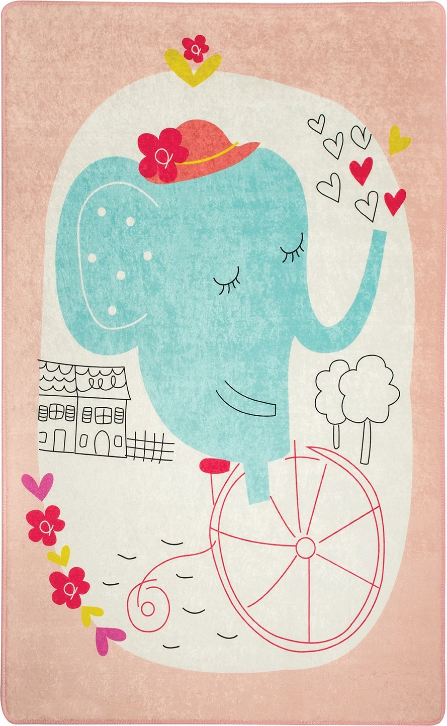 Qilim për fëmijë, shumëngjyrësh, elefant me biçikletë, 100x160cm