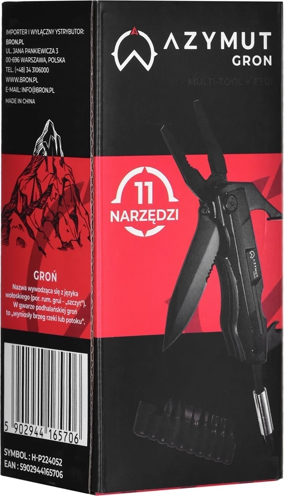 Multivegël AZYMUT Gron, me 11 vegla + 9 bitsa + mbështjellës lëkure