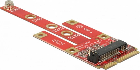 Adapter Mini PCIe në M.2 DeLOCK 63384, për module 2230-2280, Micro SIM, i kuq