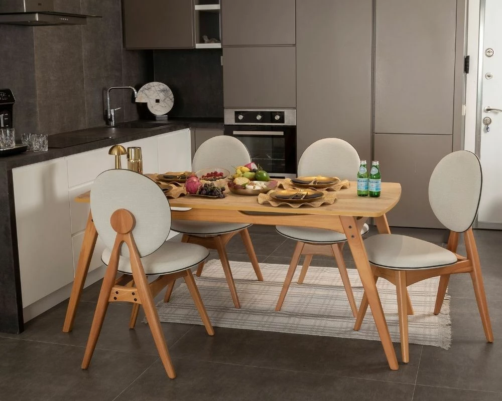 Tavolinë me karrige (5 copë), Skye Decor, Touch (4S), ngjyrë lisi dhe bezhë