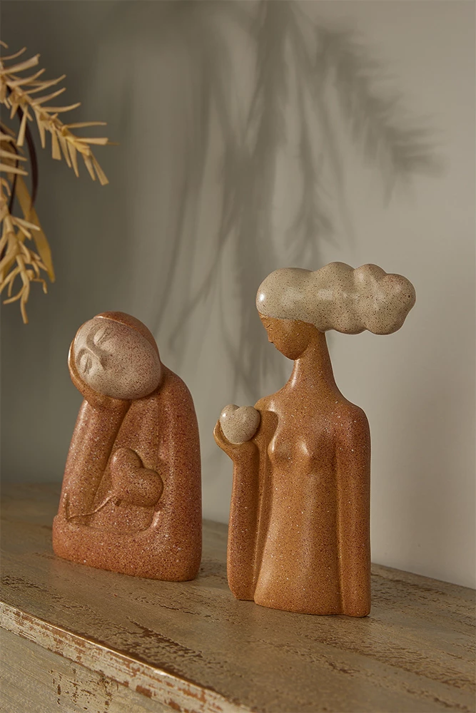 Figurë dekorative CHEVEU PINK, polirezine, terrakotë-gri, 15x12x21cm