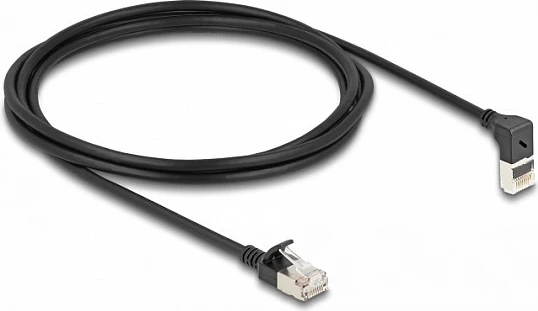 Kabllo rrjeti DeLOCK RJ45 Cat6a S/FTP Slim 2m, 90° e kënduar/drejtë, e zezë