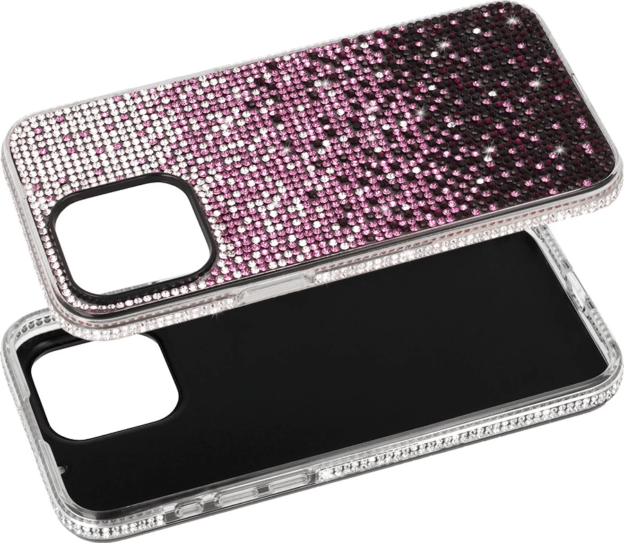 Mbështjellës silikoni ONASI 19276 për Samsung Galaxy S23 FE, PC/TPU, me glitter dhe gurë dekorativ, Star Light, rozë