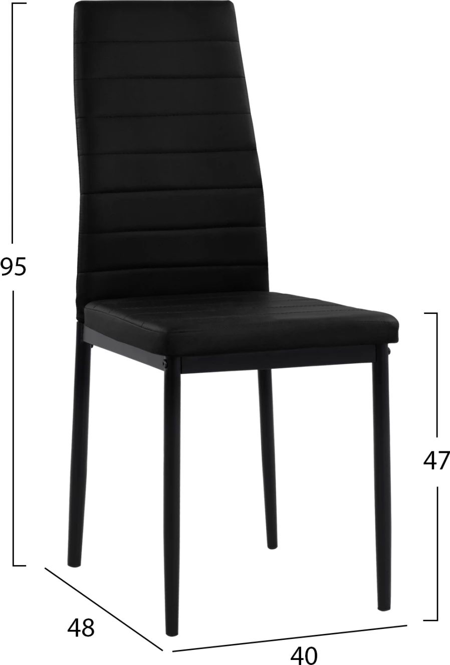Karrige metalike Lady FH0037.12, kornizë metalike e zezë PU, set prej 4 copash, 40x48x95 cm