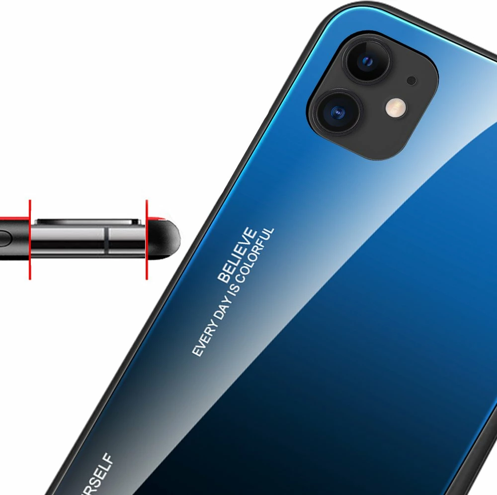 Mbështjellës Hurtel Gradient Glass për iPhone 12 mini, xham i temperuar, silikon, zi-kuqe