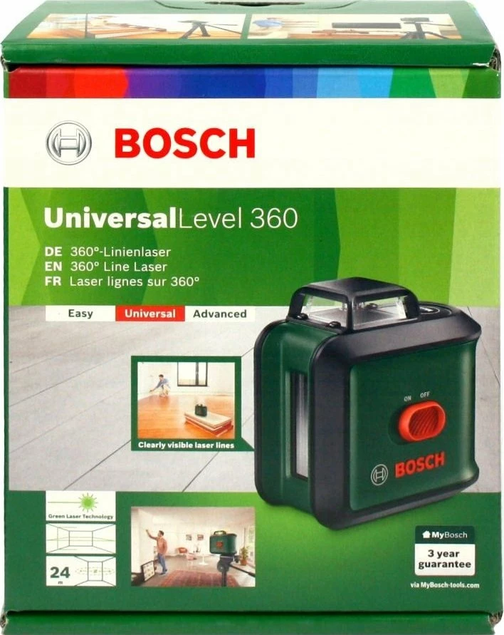 Laser nivelues Bosch UniversalLevel 360, rreze 24 m, set me tripod TT150UNI, gjelbër/zi