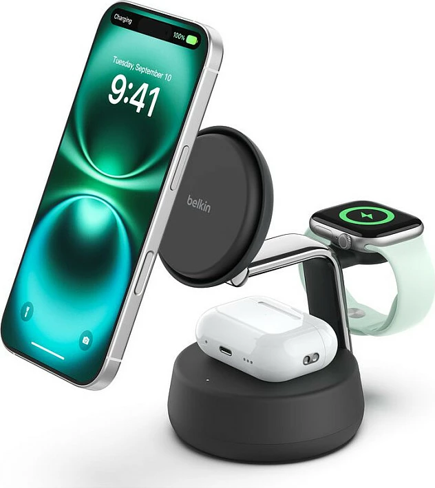 Stacion karikimi wireless Belkin Qi2, 3-në-1, 25W, USB-C, kabllo 1.5m, i zi