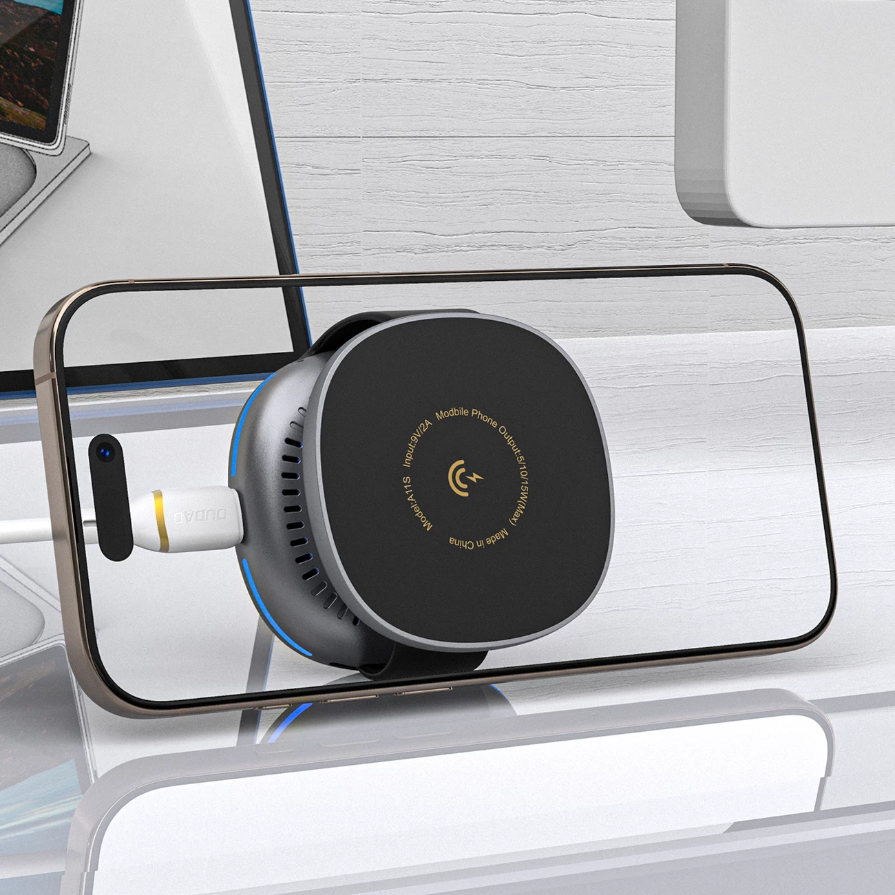 Karikues wireless 3-në-1 Dudao A11S 15W Qi/MagSafe me kabllo USB-C, i zi