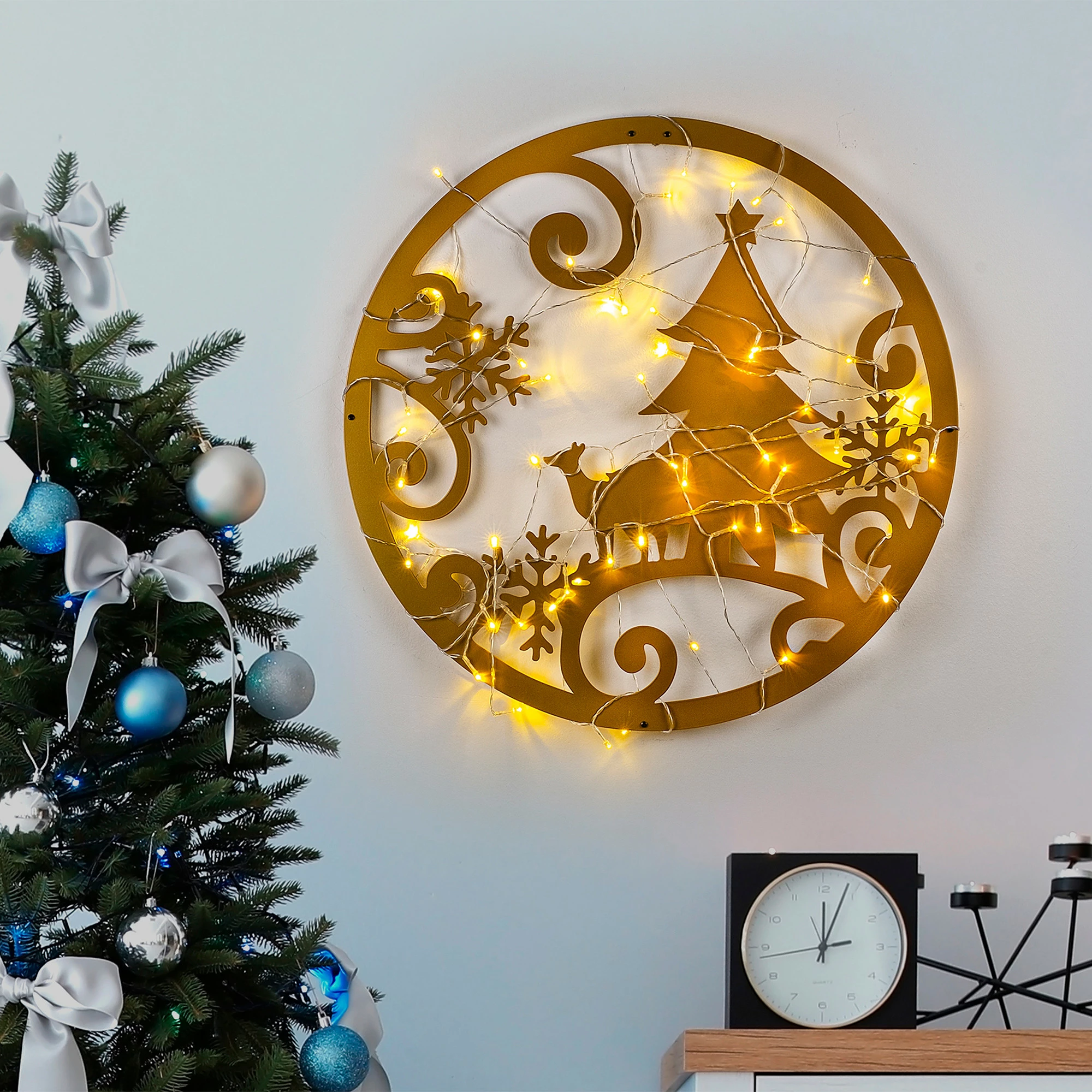 Aksesor dekorativ metalik për mur, Wallity, XMASGOLD - 027, ngjyrë ari, 60x60cm
