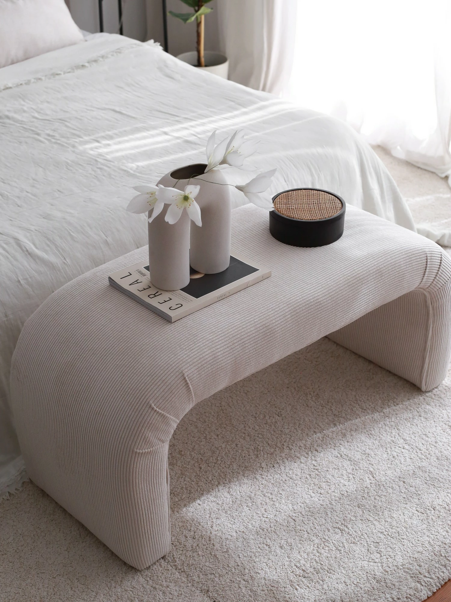 Pouf Atelier del Sofa, Nu Bench fitilli, ngjyrë e bardhë