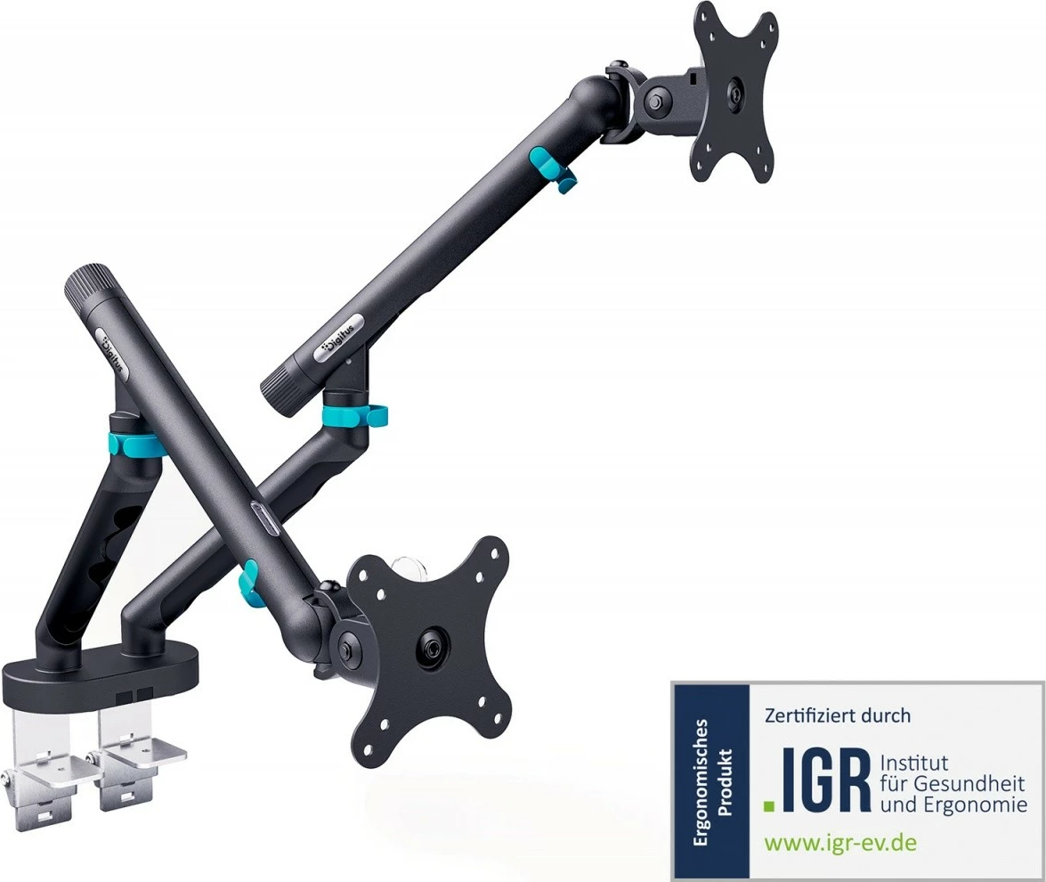 Mbajtës tavoline për 2 monitorë Digitus DA-90471, max 2x35\", 2x10kg, VESA 75x75/100x100, i zi