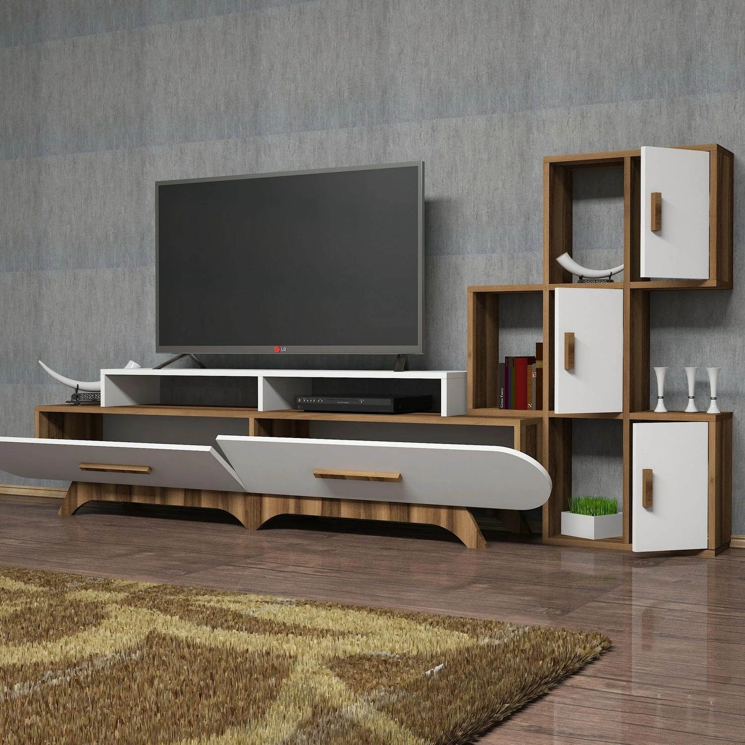Komodë TV Hanah Home Flora S, ngjyrë arre dhe e bardhë