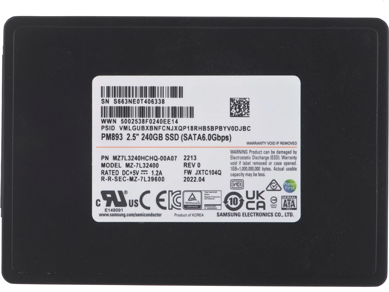 Disk SSD Samsung PM893, 240GB