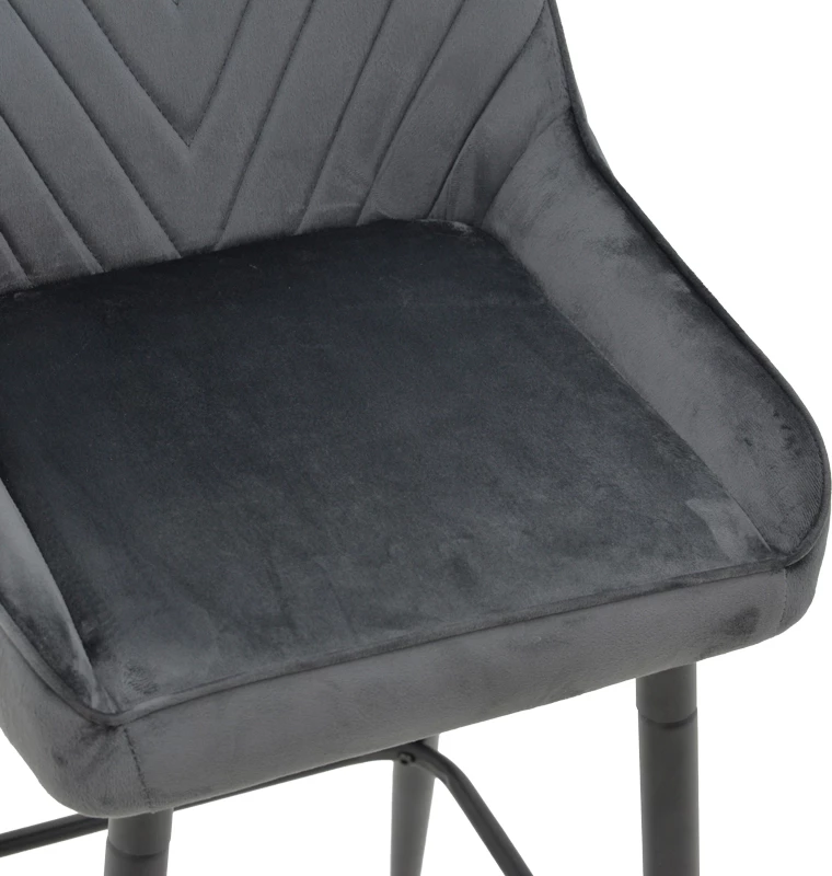 Karrige për bar Deppy, kadife antracit, metal i zi, 43x54x102cm, set prej 2 copash