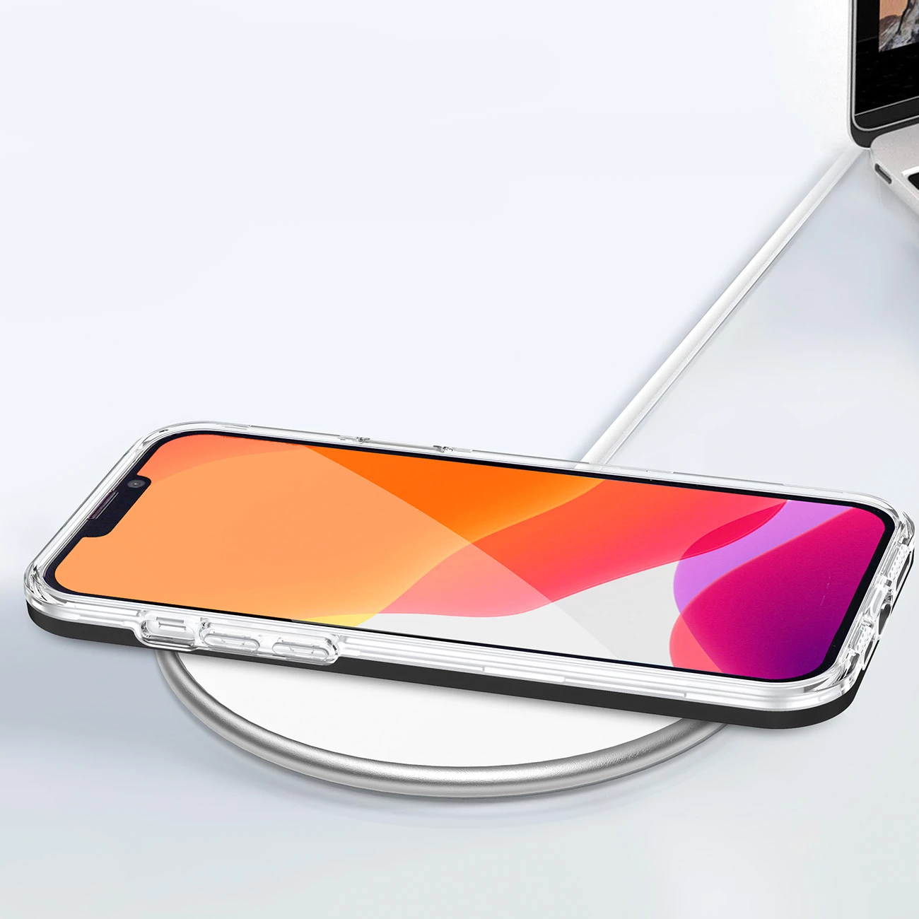 Mbështjellës Hurtel Clear 3in1 për iPhone 14 Plus, kornizë e zezë, transparent