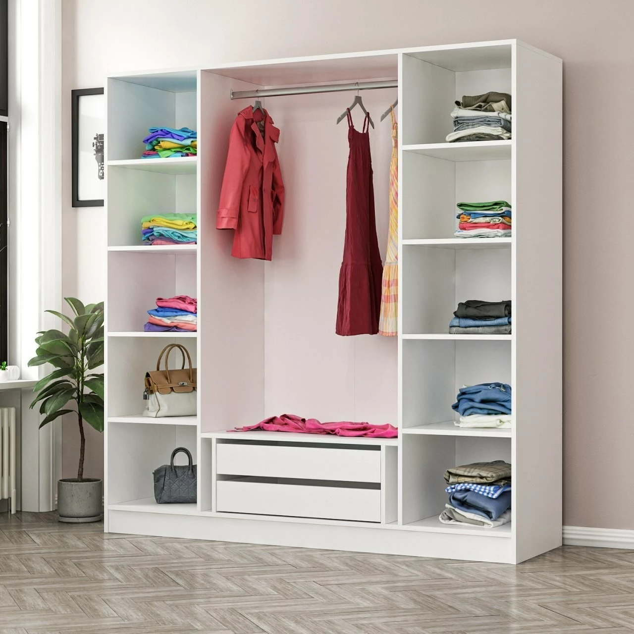 Dollap për dhomë gjumi, ngjyrë e bardhë, Skye Decor, Kale - 2436