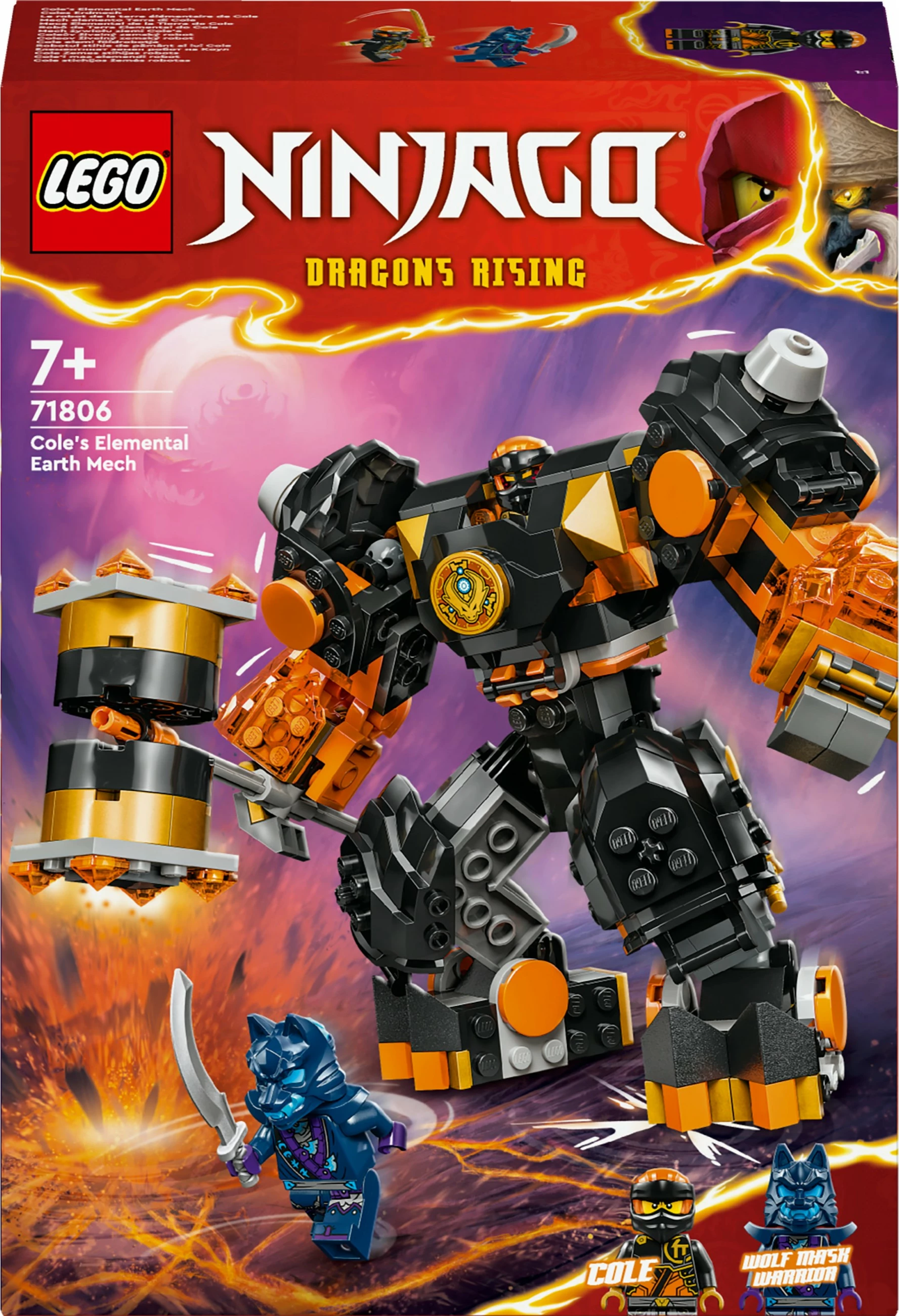 Set ndërtimi LEGO NINJAGO Cole's Elemental Earth Mech 71806, 235 pjesë, multikolor