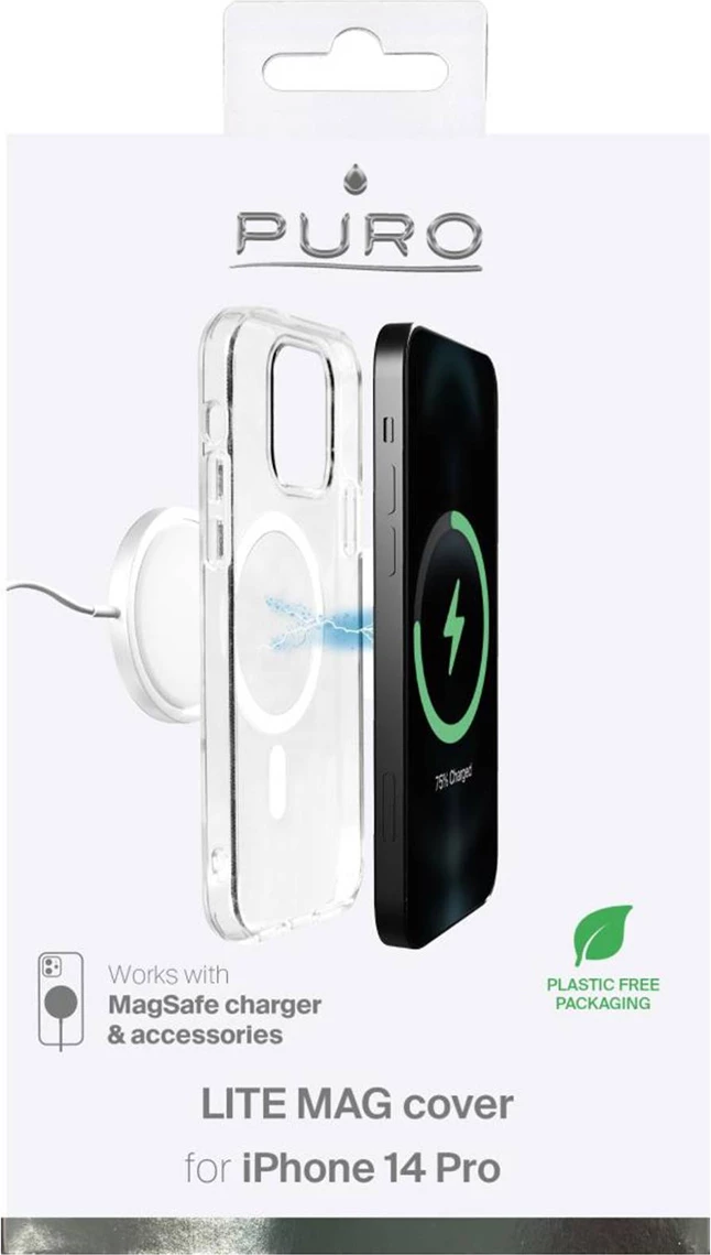 Mbështjellës Puro Lite Mag MagSafe për iPhone 14 Pro, transparent