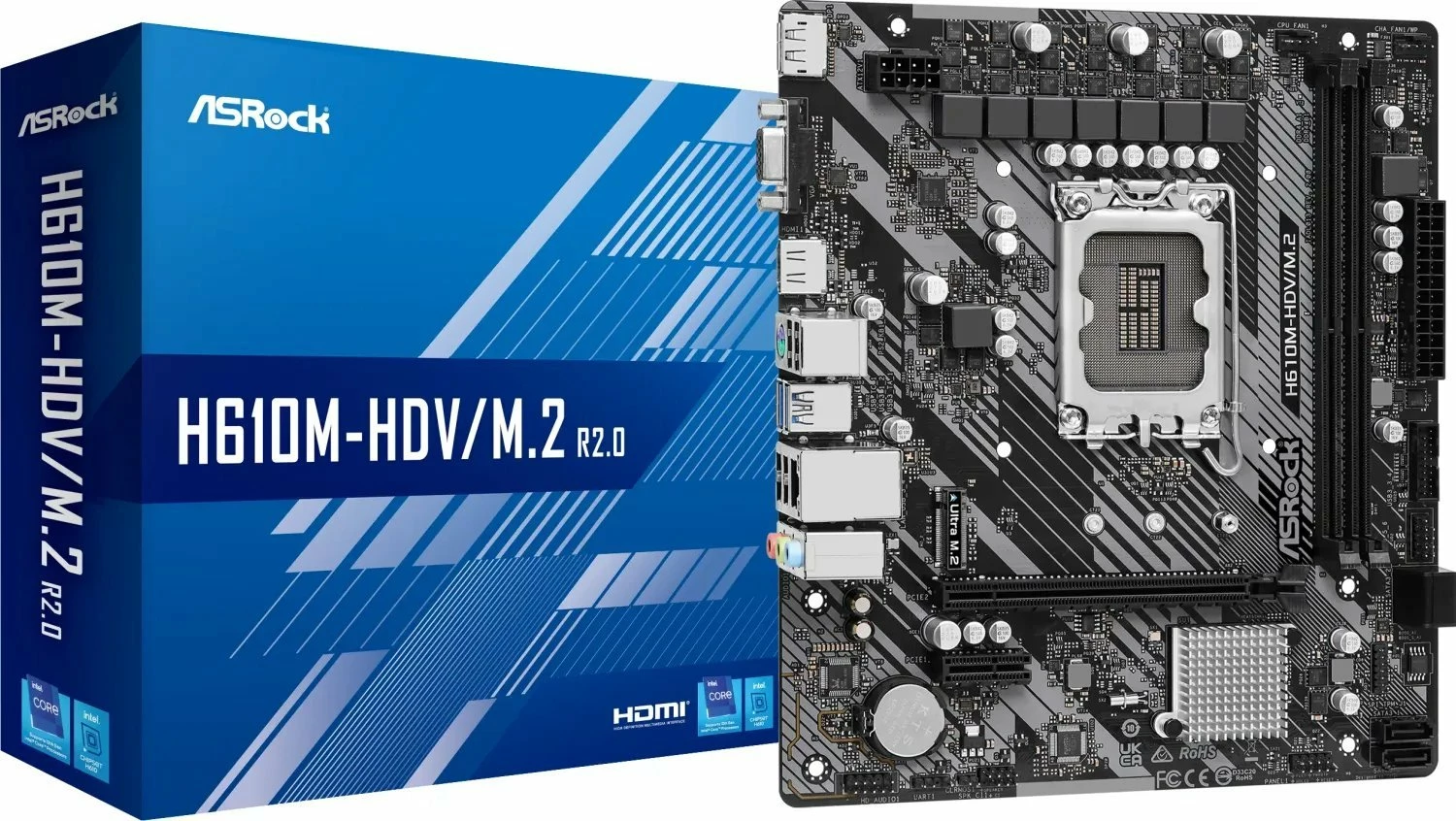Pllakë amë ASRock H610M-HDV/M.2 R2.0, max 64GB RAM, Ultra M.2 PCIe Gen3 x4, 4x SATA3, VGA/DP/HDMI, e zezë