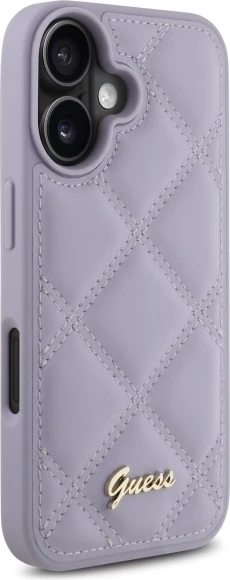 Mbështjellës Guess Quilted Metal Logo për iPhone 16, vjollcë e çelët