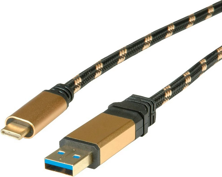 Kabllo USB ROLINE USB-A në USB-C, 0.5m, USB 3.2 Gen 2, e zezë/ari