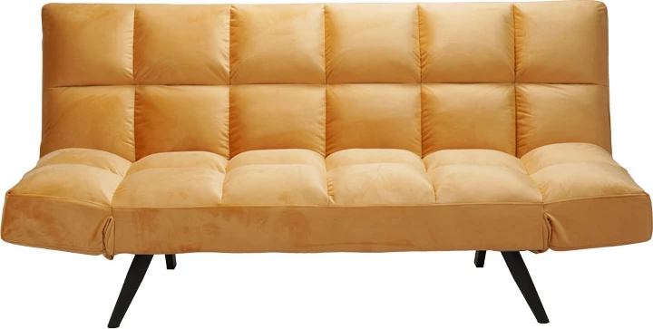Divan-krevat 3 vendësh Freddo, kadife ngjyrë mustardë, 181x81x86cm