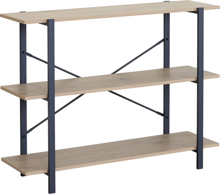 Raft dyshemeje Nebranzo, ngjyrë lisi me metal të zi, 106x35x80cm