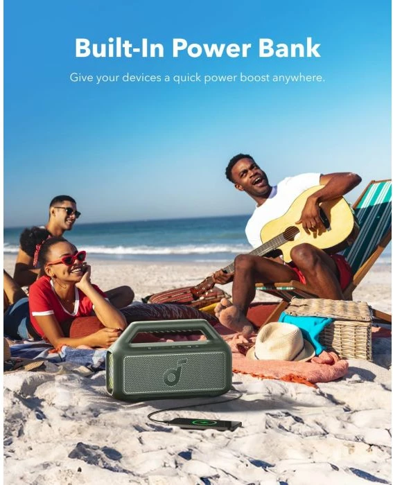 Altoparlant portativ Bluetooth Anker Soundcore BOOM 2 80W, IPX7, 24h, Bluetooth 5.3, Type-C, gjelbër