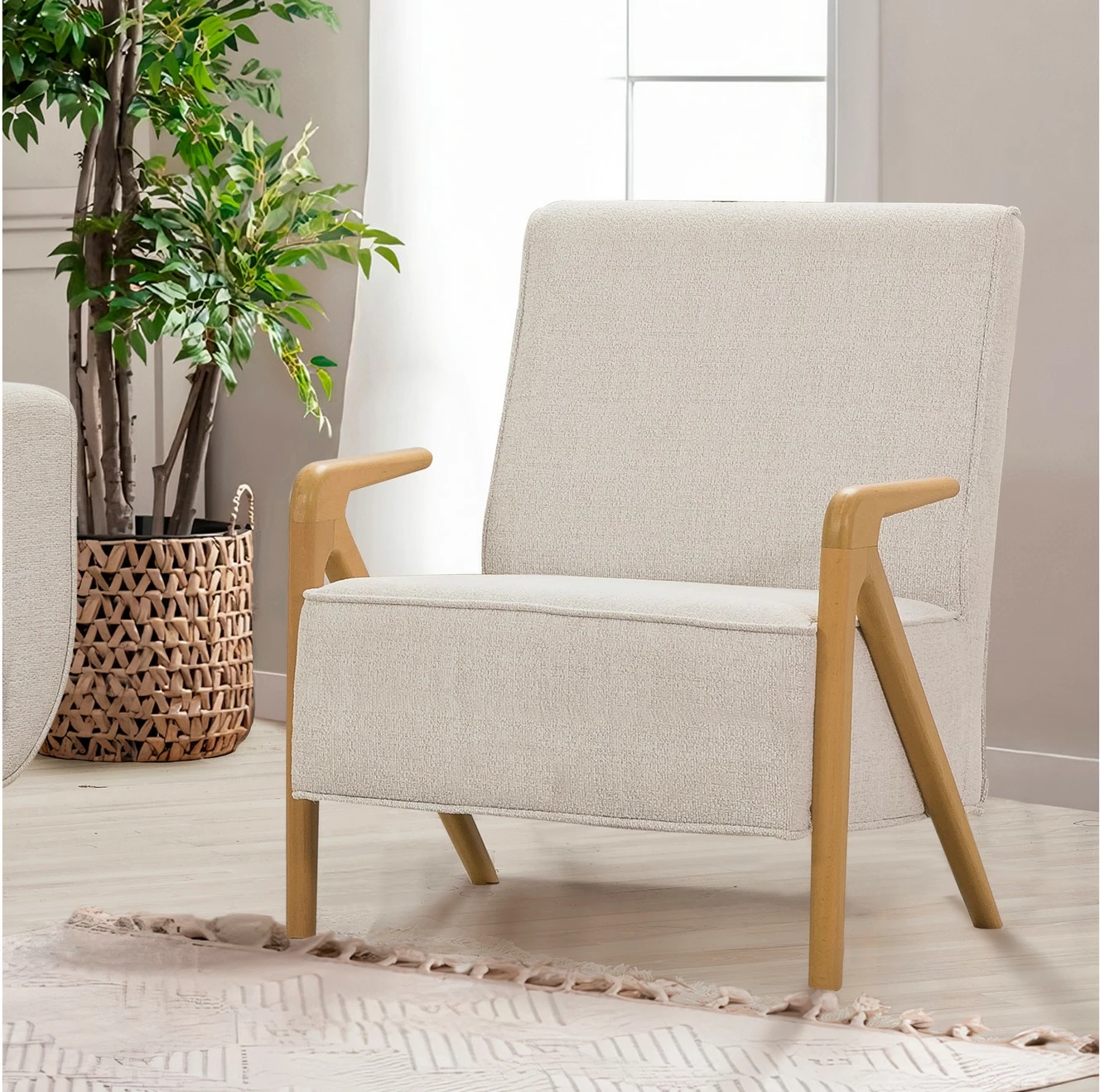 Set divan-krevat Atelier del Sofa, Larus Wood, ngjyrë lisi dhe krem