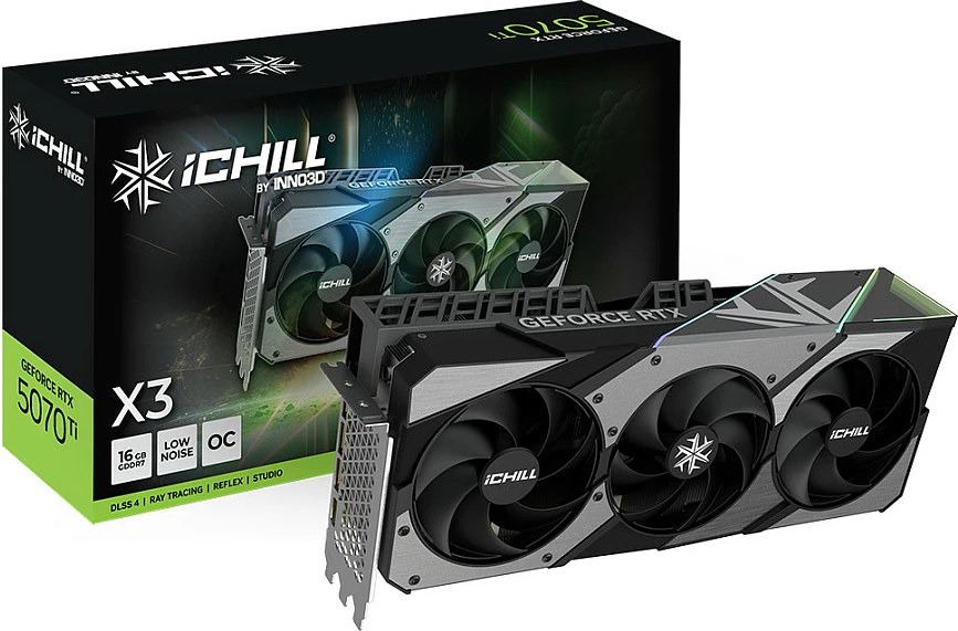 Kartë grafike Inno3D GeForce RTX 5070 Ti iChill X3, 16GB GDDR7, 3 fana, RGB