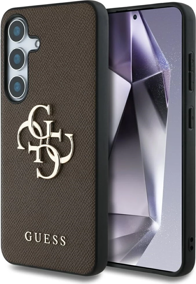 Mbështjellës Guess Grained Big 4G Logo Small Classic Logo për Samsung Galaxy S25, Kafe